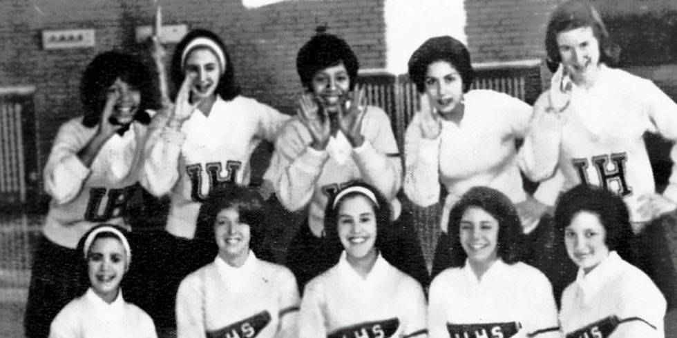 MARGO JEFFERSON AS CHEERLEADER IN THE 60'S (CENTER, TOP ROW)