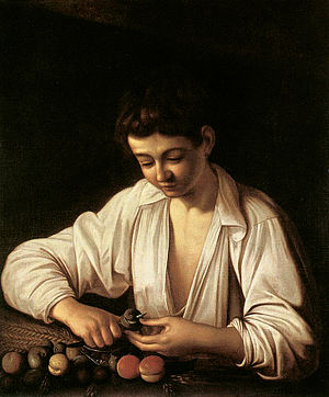 CARAVAGGIO-BOY PEELING FRUIT (THE EARLIST KNOWN WORK 1592-1593)