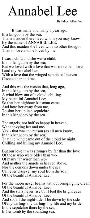 ANNEBEL LEE POEM BY EDGAR ALLAN POE